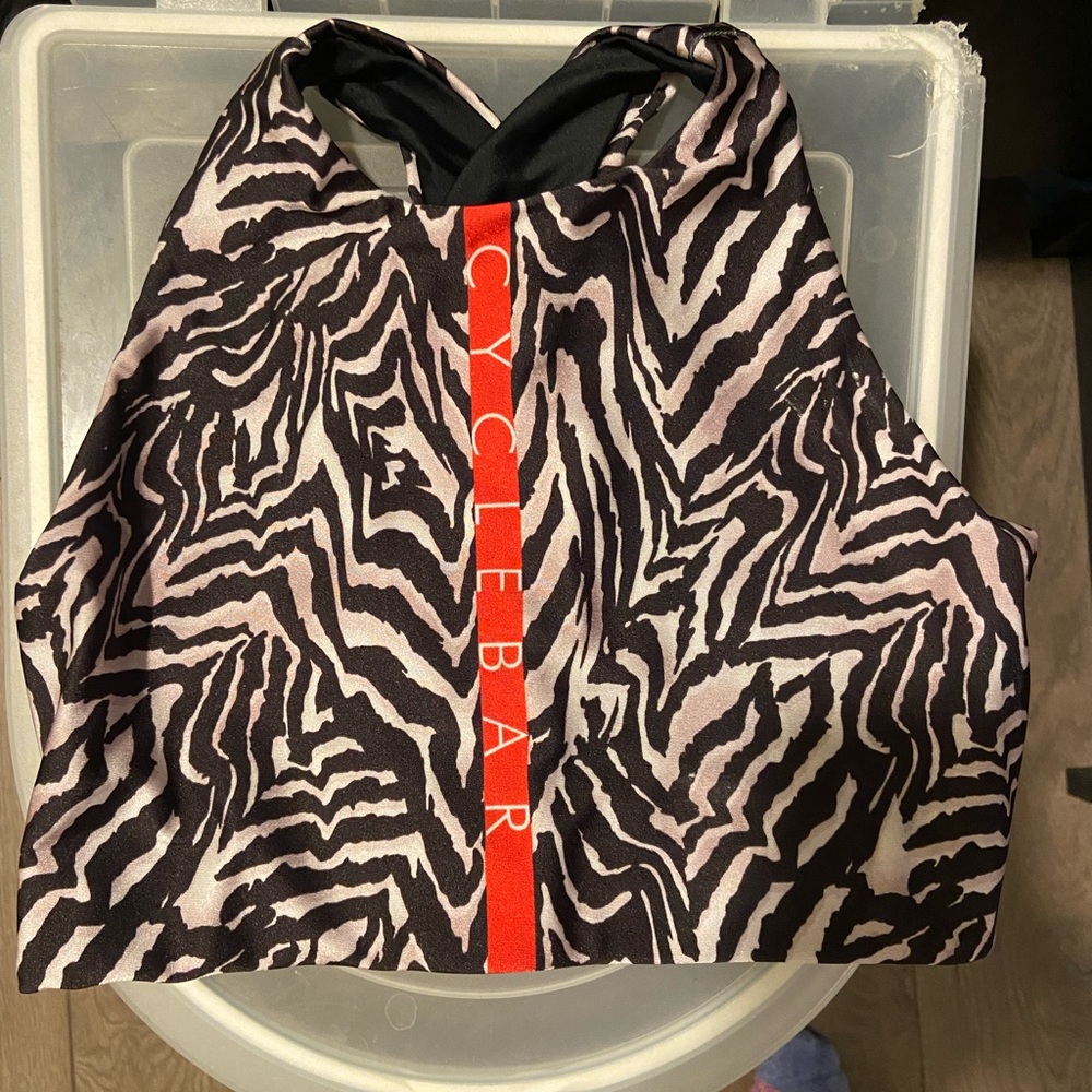 CycleBar Zebra Print Crop Top Longline Bra Small